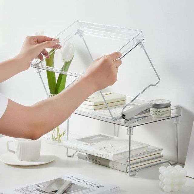 투명 접이식 소품 정리대 책상 수납 선반