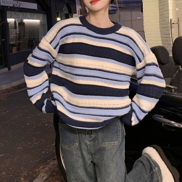 스트라이프 루즈핏 니트 스웨터 2color DK-1004273