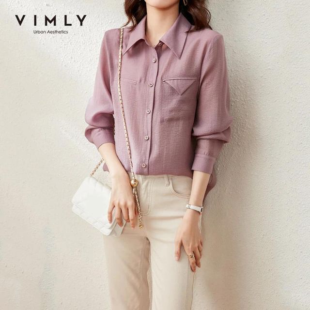 [해외] VIMLY 버튼 업 셔츠 여성 패션 새로운 풀 슬리브 솔리
