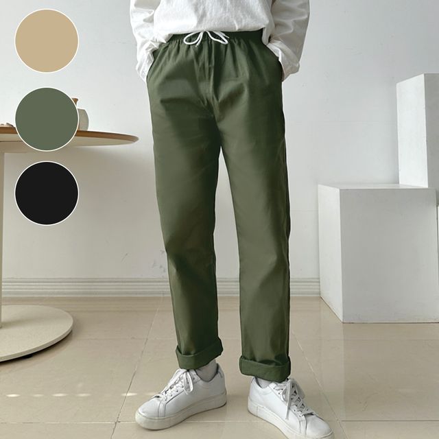 남성 일자 팬츠 사계절 편한 고무줄 밴딩 면바지