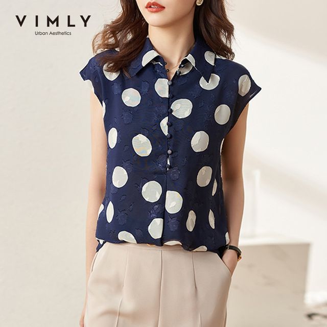 [해외] VIMLY 새로운 여름 여성 셔츠 우아한 버튼 업 셔츠 반