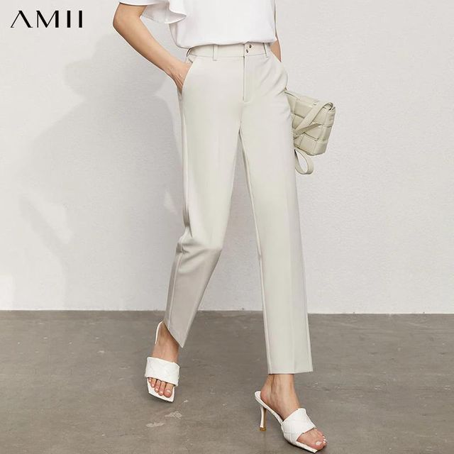 [해외] Amii 미니멀리즘 여름 여성 바지 공식 레이디 하이 웨