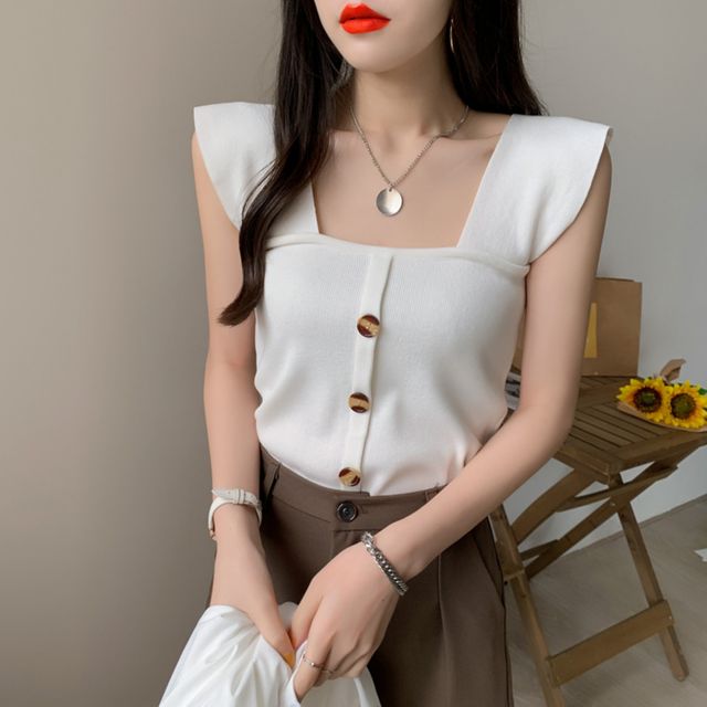 여리핏 스퀘어넥 슬리브리스 니트 탑 JSC-d0129 JSC-d0129