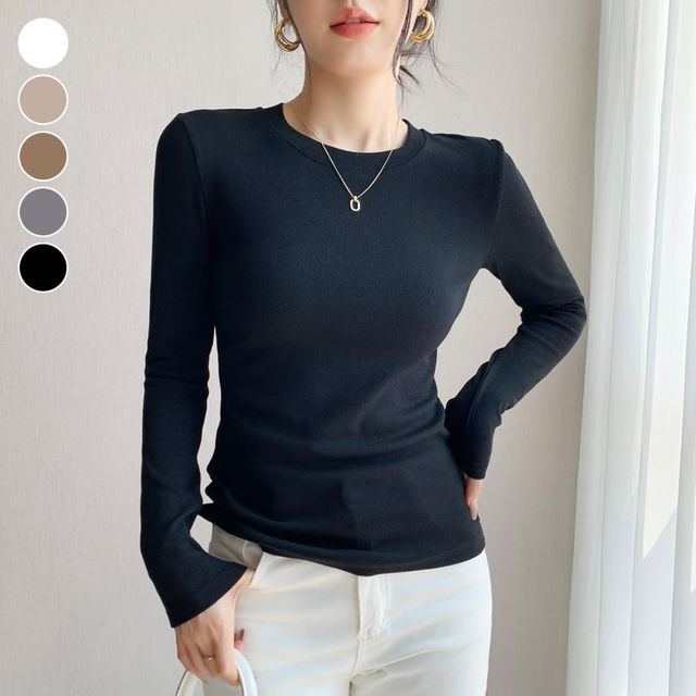 여성 간절기 보온 라운드 티셔츠 EL-1004876
