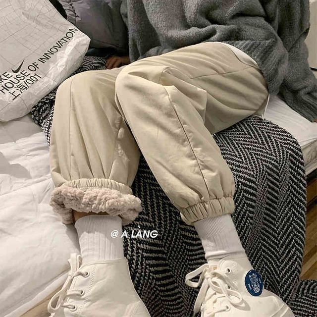 [해외] 남성 여성 바지 두꺼운 겉옷 벨벳 따뜻한 캐주얼 바지