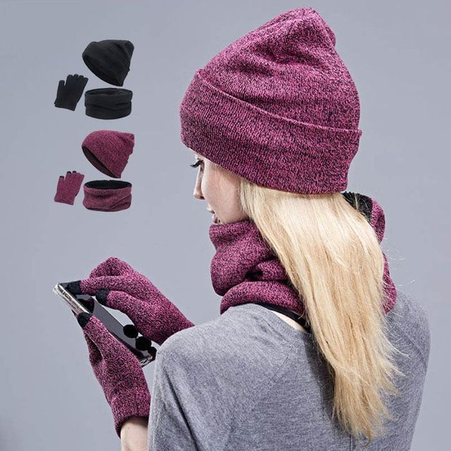 겨울 비니 넥워머 장갑 3종세트 남여공용 터치장갑