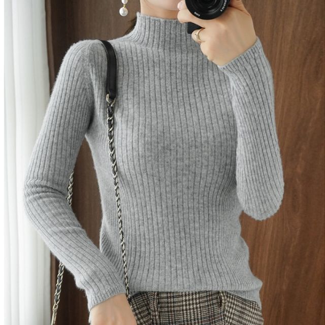 반폴라 니트 티셔츠 반목 이너 골지 얇은 목폴라 여성