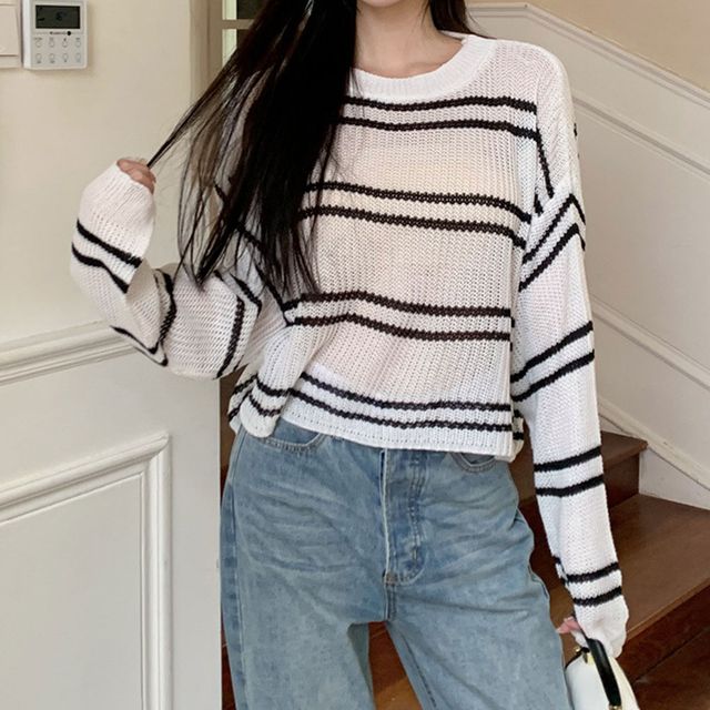 루즈핏 스트라이프 시스루 니트 2color DK-0393