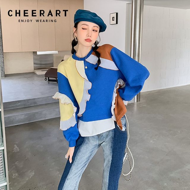 [해외] CHEERART Color Block Ruffle 디자이너 여성 Sweetshi