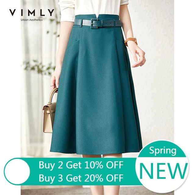 [해외] Vimly 봄 여성을위한 새로운 Pleated 치마 패션 높은