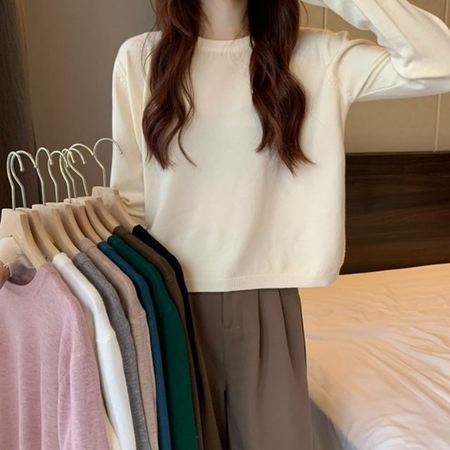 여성 라운드넥 크롭 니트탑 OSM-1005957