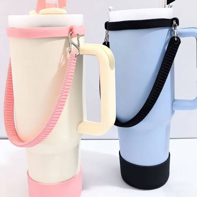 텀블러 홀더 실리콘 스트랩 휴대용 외출 물병 손잡이 호환 꾸미기