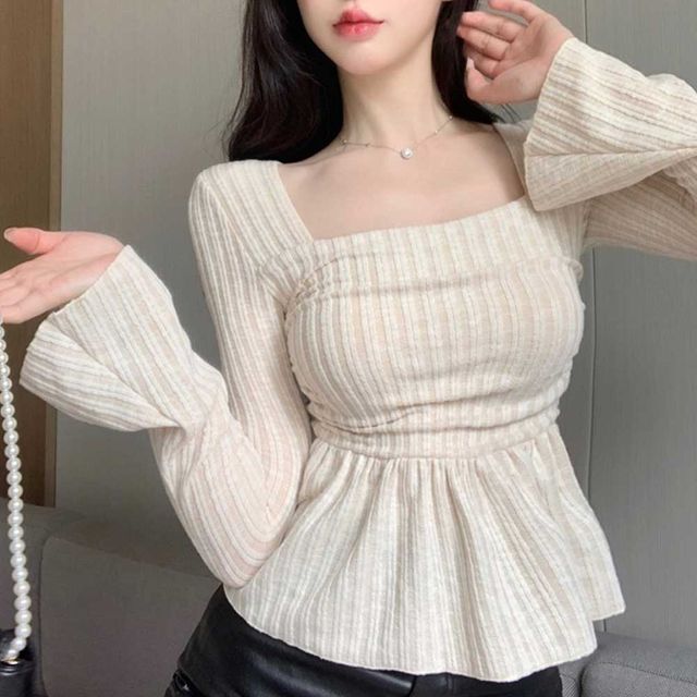 스퀘어넥 슬림 긴팔 티셔츠 TD-1004988