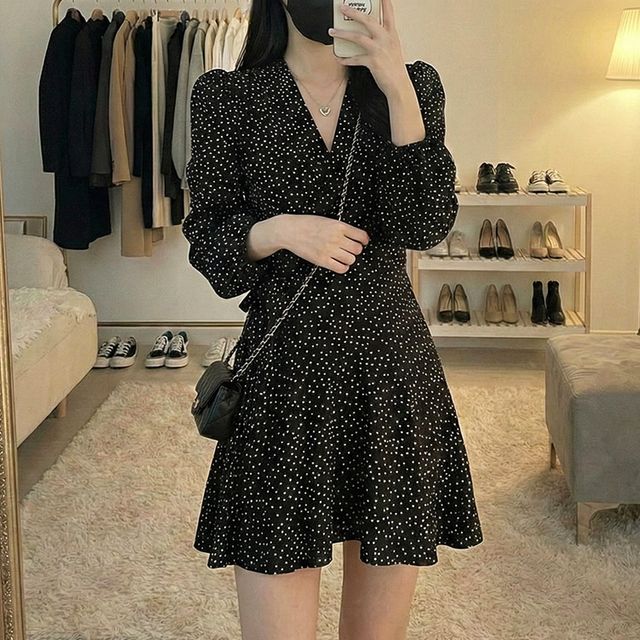 블랙 도트 랩 원피스 DA-1006422