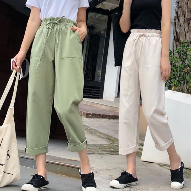 여성 허리 넓은 밴딩 캐주얼 바지 URK-147