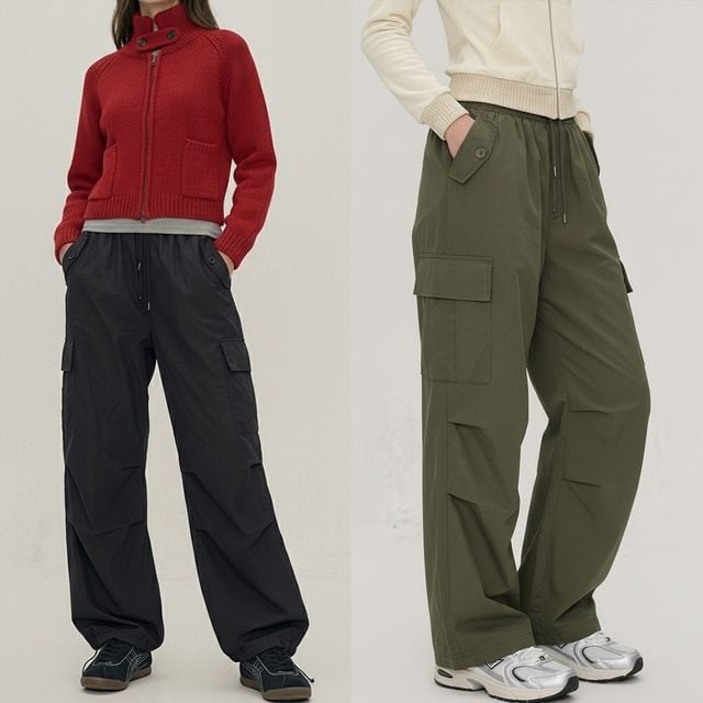 여성 빅포켓 스트링 카고 와이드 밴딩팬츠 JEB-1007403