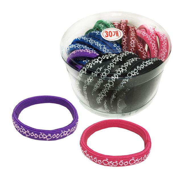 체인문양 납작고무줄 30P 코사지 헤어밴드