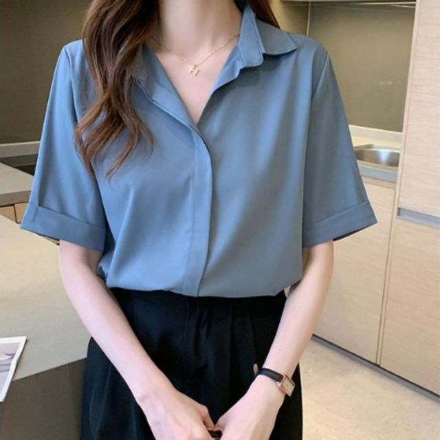 루즈핏 반팔 셔츠 블라우스 오피스룩 SWC-1007019