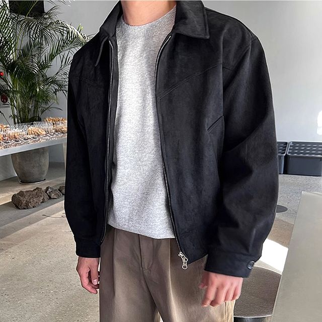 남자 스웨이드 자켓 캐주얼 가을 블루종 크롭 봄버자켓 2컬러