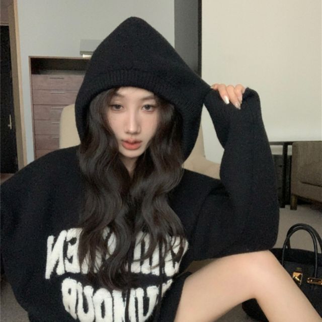 홀가먼트 레터링 니트 후디 4color SL-1004867