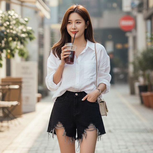 헤쉬턴 찢청 데님 핫팬츠 청반바지 SD-260432