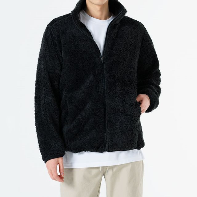 W 남성 양털 캐주얼 집업 자켓 넥라인 아우터