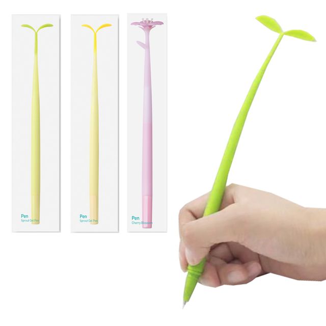 부드러운 그립감 실리콘 젤펜 새싹 벚꽃 볼펜 젤리펜