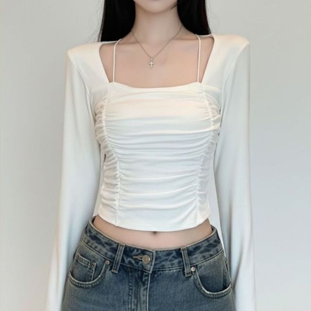 셔링 슬림핏 끈나시 레이어드 티셔츠 HPC-1007881