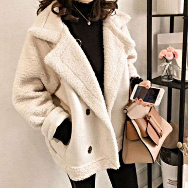 W 여성 멋스러운 양털 뽀글이 겨울 무스탕 자켓
