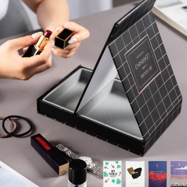 키밍 휴대용 탁상거울 수납함 접이식 화장거울 정리함