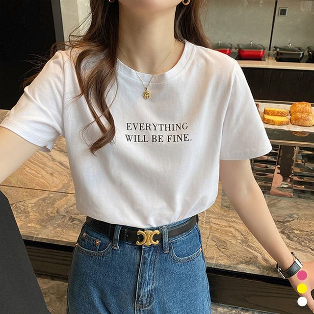 심플 레터링 프린팅 반팔 티셔츠 LM-0359