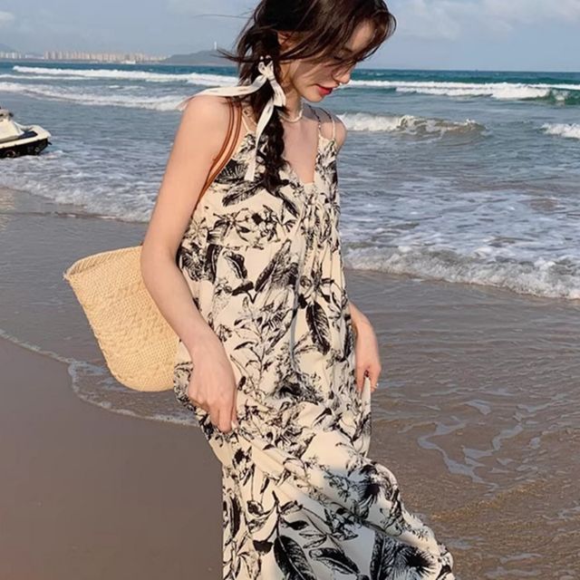 페인팅 플로럴드레스 휴양지원피스 UC-0188