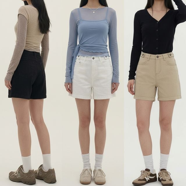 여성 허리버튼 코튼 와이드 하프 팬츠 JEB-1007941