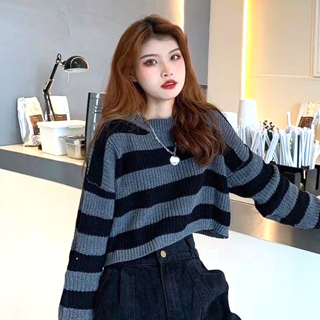 마논 스트라이프 크롭 니트 SD-1004711