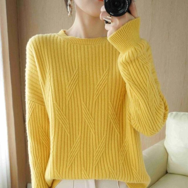 [해외] 퓨어 울 스웨터 두꺼운 긴팔 라운드 넥 풀오버 여성용