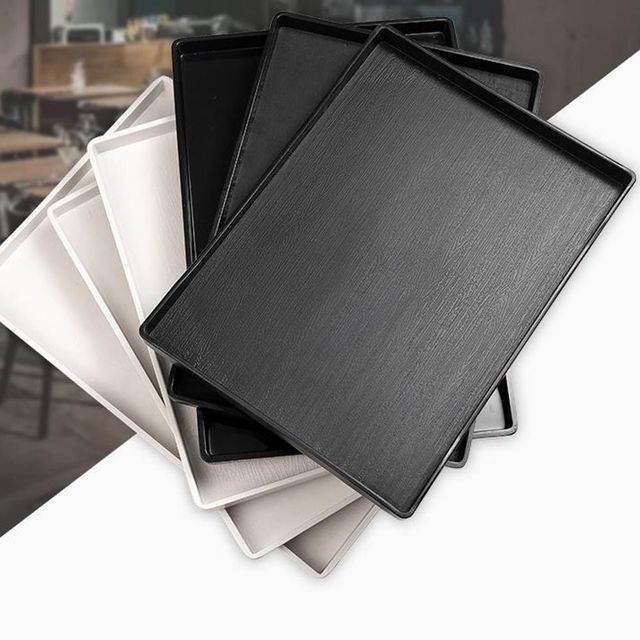 나무무늬 사각 주방 트레이 차받침 쟁반 세트