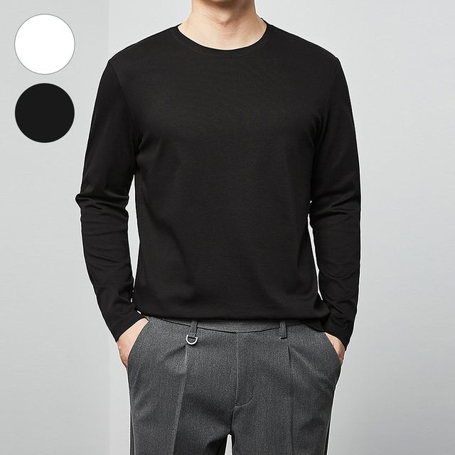 남자 긴팔 티셔츠 오버핏 이너 레이어드 기본 면티