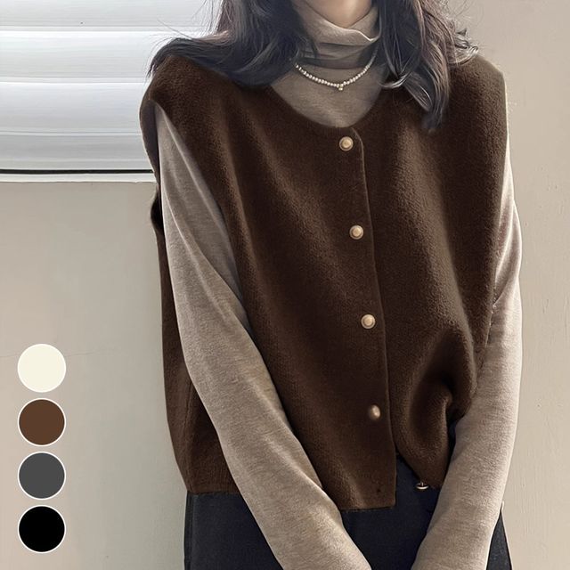 라운드넥 금장버튼 베스트 EL-1004363