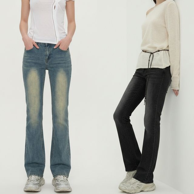 여성 로우라이즈 워싱 스판 부츠컷 데님팬츠 JEB-1007135