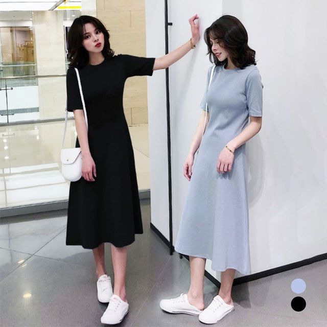 플레어 반팔 롱원피스 URD-067