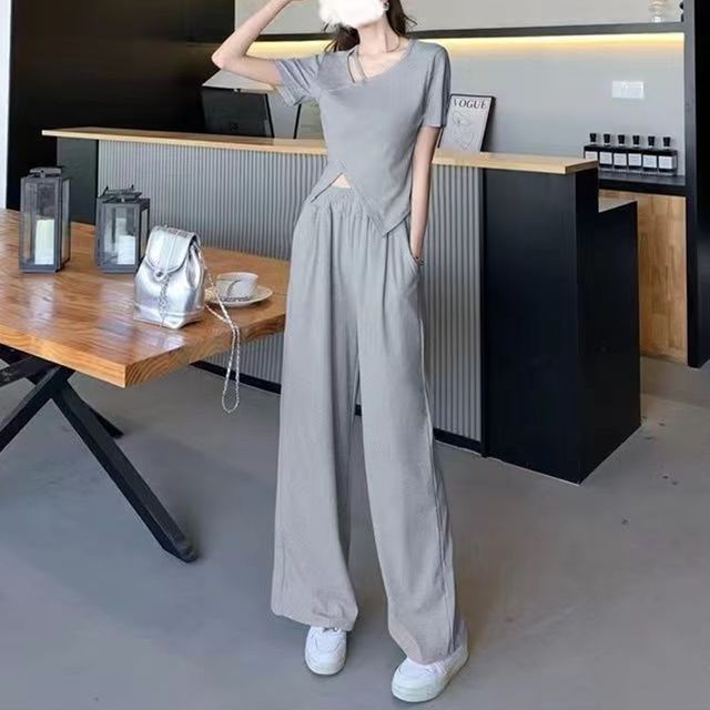 여성 여름 투피스 반팔 밴딩팬츠 셋업 캐주얼 세트