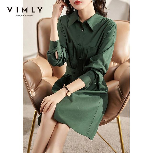 [해외] VIMLY 봄 패션 드레스 여성 의류 긴 소매 셔츠 드레스