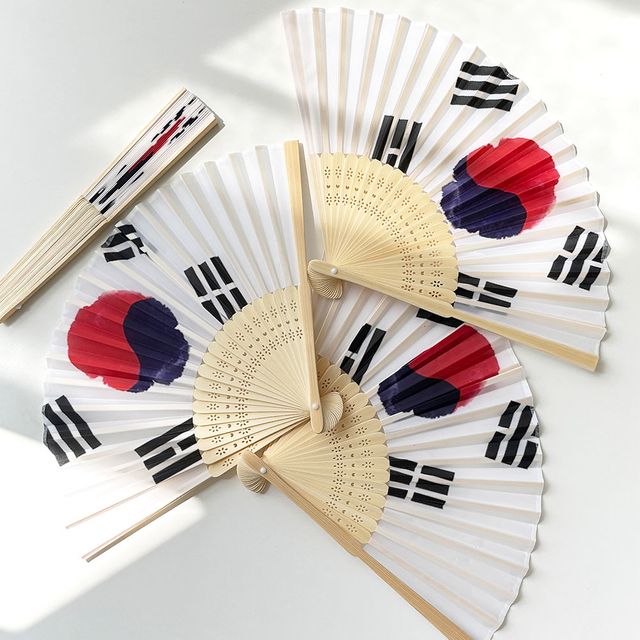 대나무 접이식 태극기 실크 부채 1P LM-0691