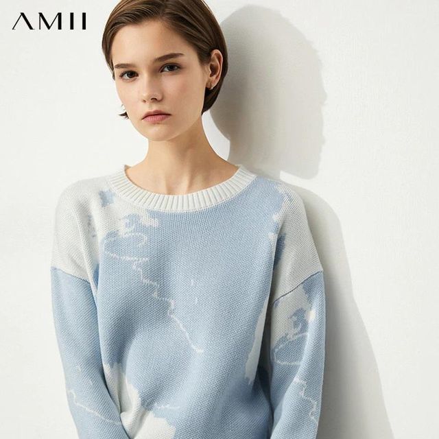 [해외] Amii 미니멀리즘 여성 스웨터 겨울 Oneck 대비 니트