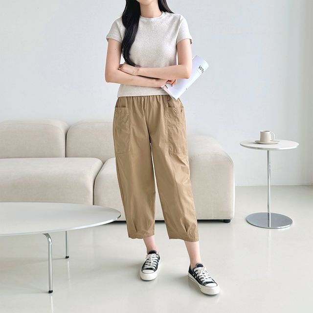 키키얀 워싱면 더블포켓 밑단주름 8부바지 SD-250718