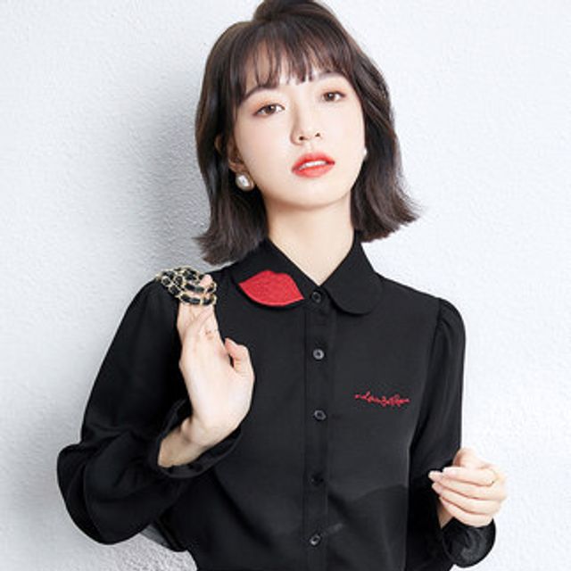 [해외] 올가을 시폰 셔츠 여성 미니멀 톱 2021년 신상 봄 블