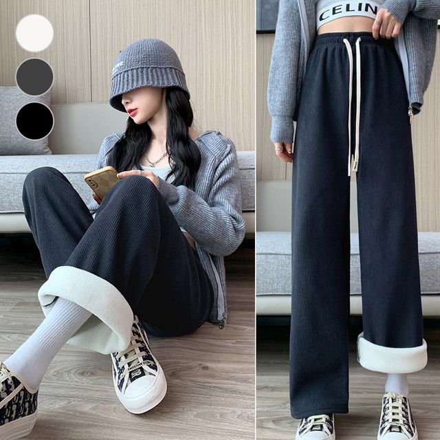 여성 기모 와이드 골지 팬츠 EL-1003439