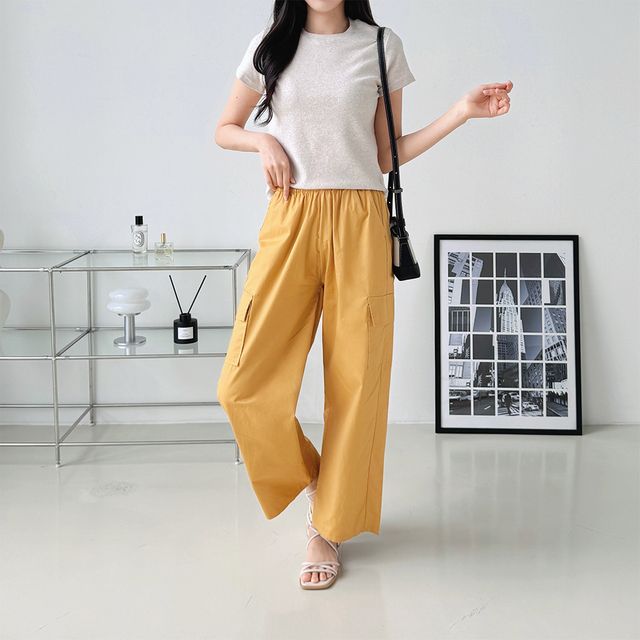 비안젤 워싱면 와이드 카고팬츠 통바지 SD-250717