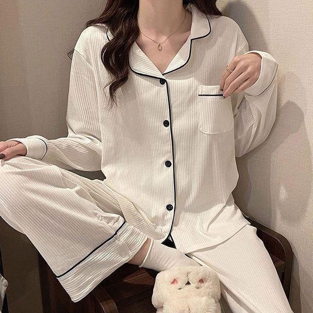 골지 카라 긴팔 세트 잠옷 3color DK-1004486