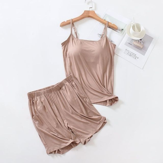 여성용 캡내장 나시 반바지 홈웨어 세트 실내복